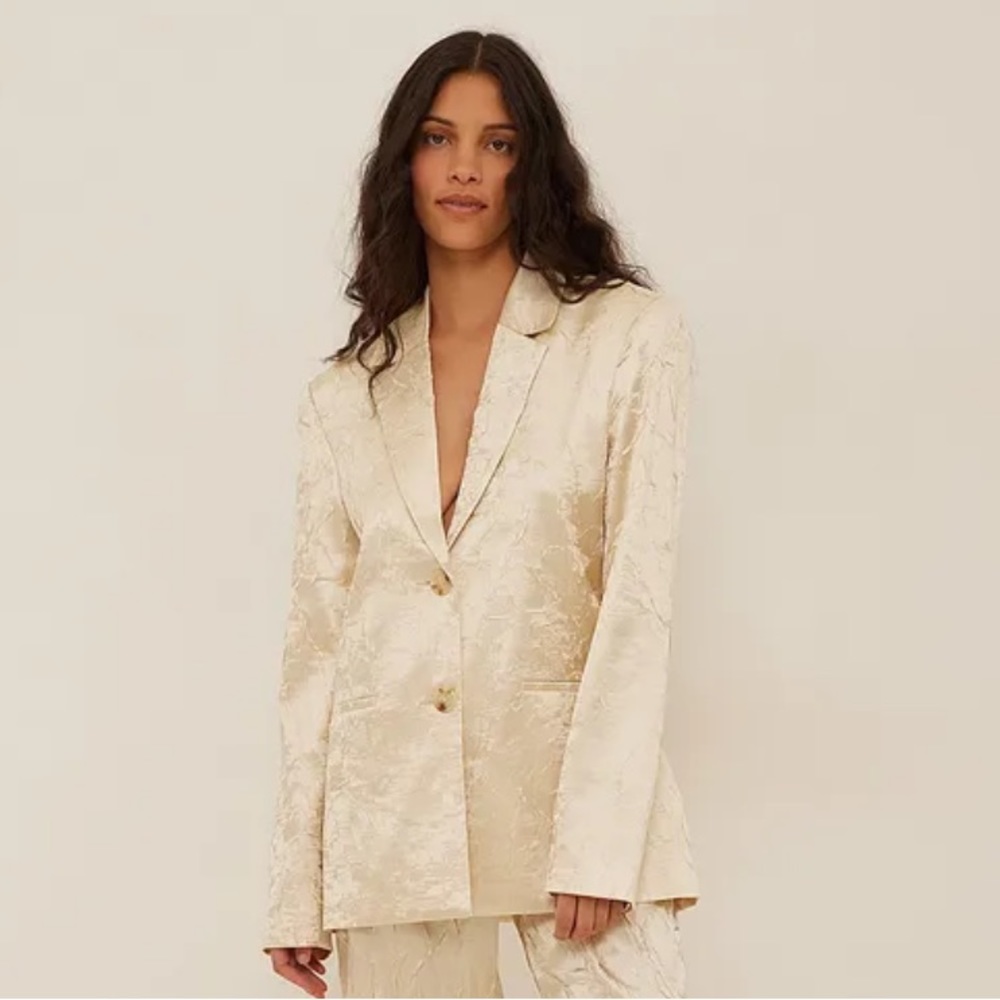 Gold Crinkled Satin Blazer
